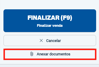 Janela Anexar documentos do PDV com a lista de arquivos vinculados ao pedido