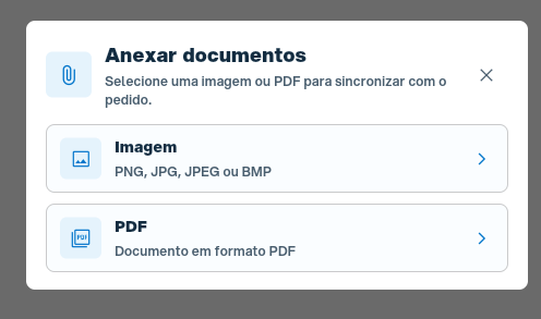 Anexos do pedido marcados como Sincronizado e Pendente de sincronização